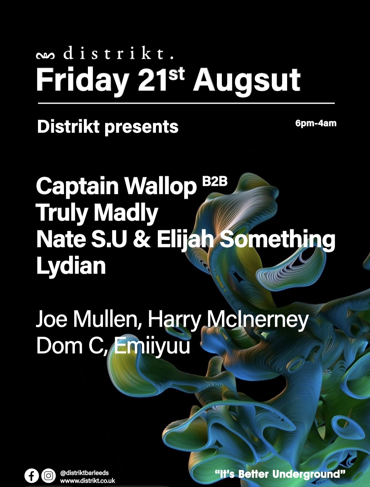 Distrikt presents Captain Wallop B2B Truly Madly, Nate S.U & Elijah Something, Lydian poster