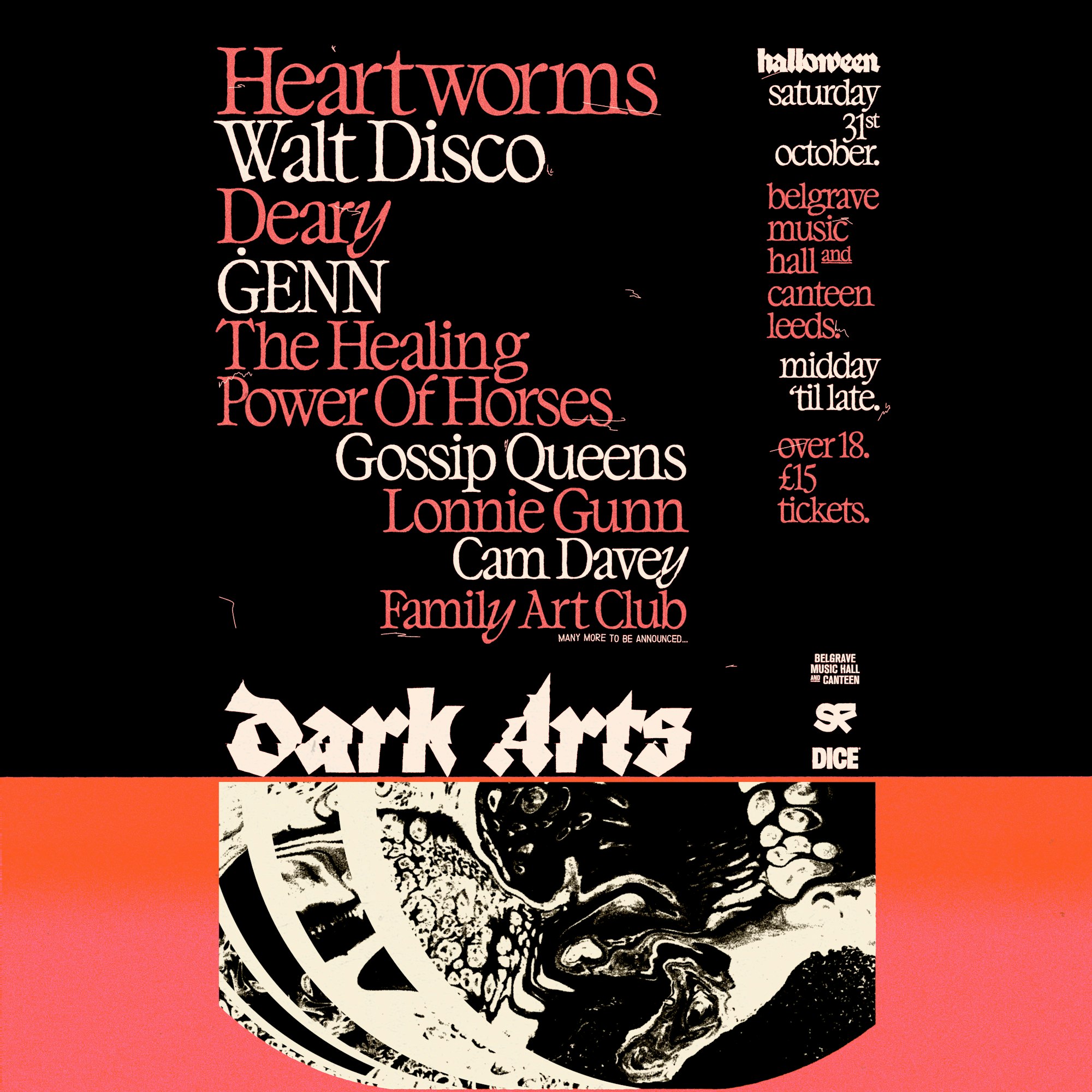 Dark Arts 2026: Heartworms / Walt Disco / Deary / Genn / The Healing Power of Horses / Gossip Queens / Lonnie Gunn / Cam Davey / Family Art Club poster