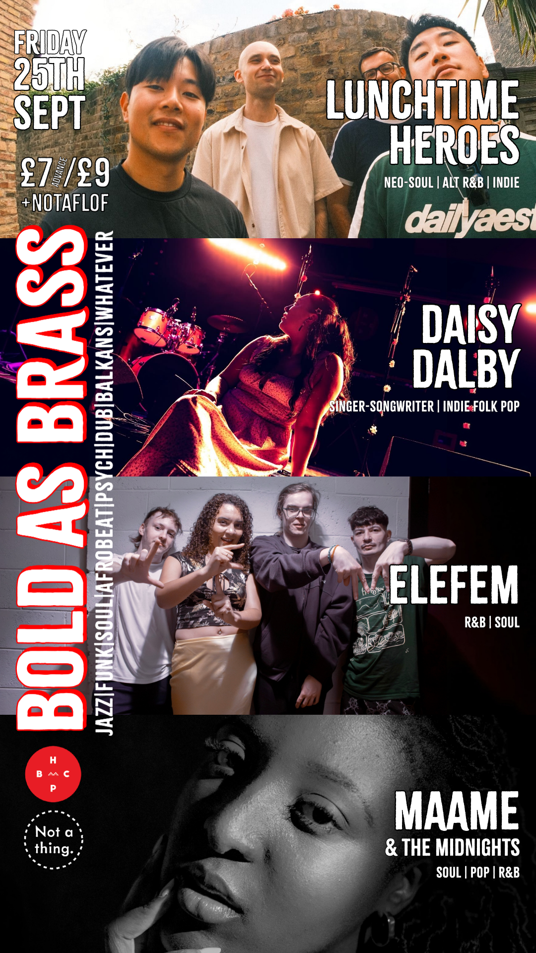 Bold as Brass: Lunchtime Heroes / Daisy Dalby / Elefem / MAAME & The Midnights poster