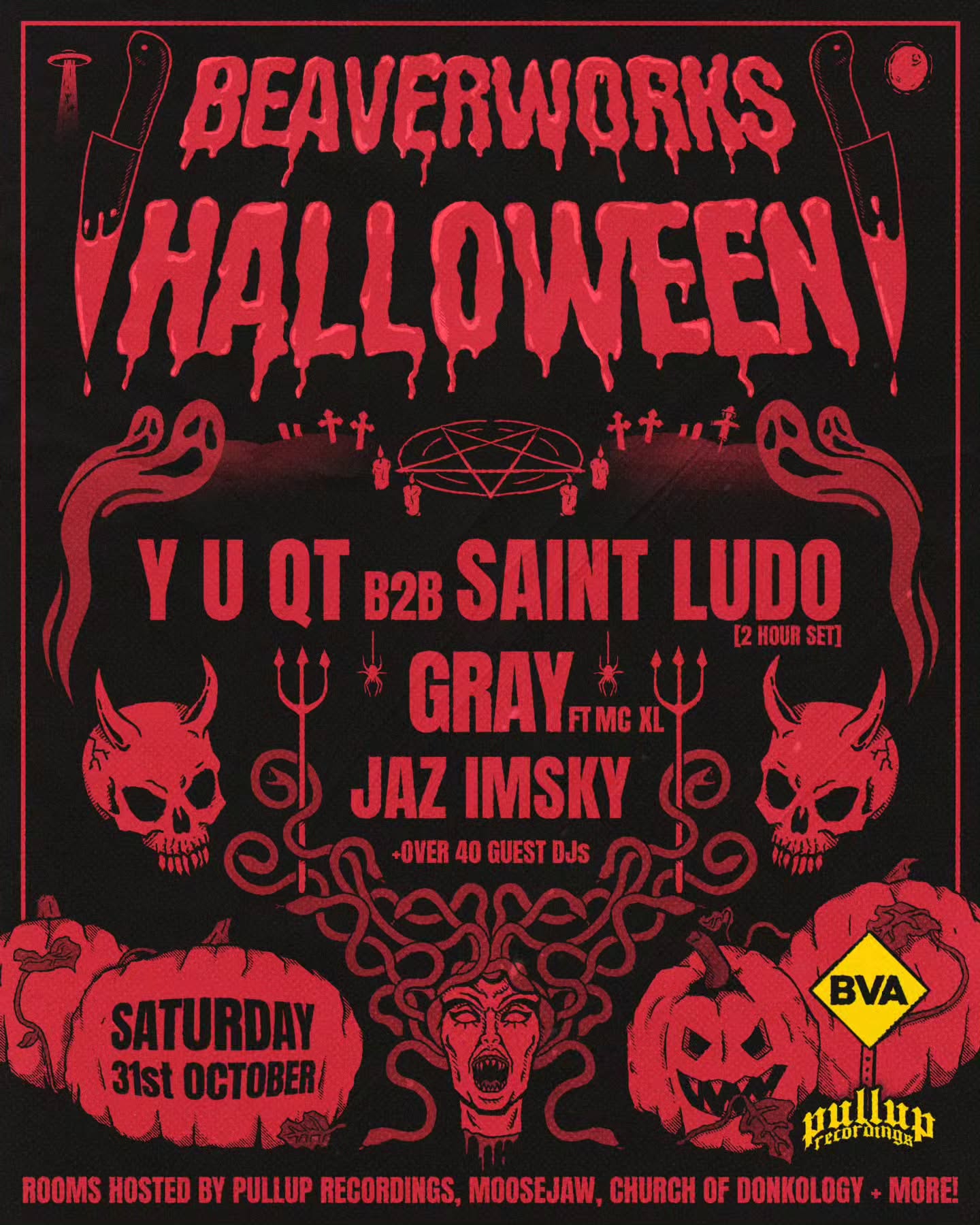 Beaverworks Halloween: Y U QT / Saint Ludo / Gray / MC XL / Jaz Imsky poster