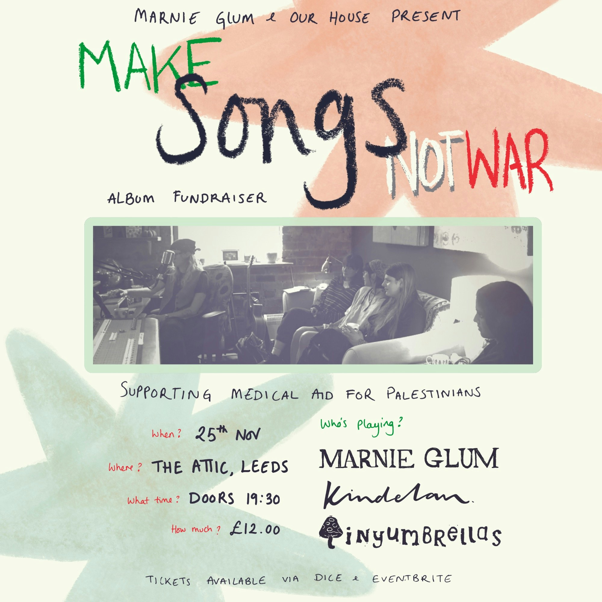 Make Songs Not War: Album Fundraiser: Marnie Glum / Kindelan / tinyumbrellas poster