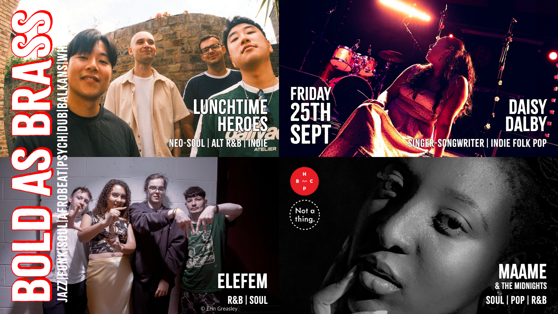 Bold as Brass | Lunchtime Heroes + Daisy Dalby + Elefem + MAAME & The Midnights